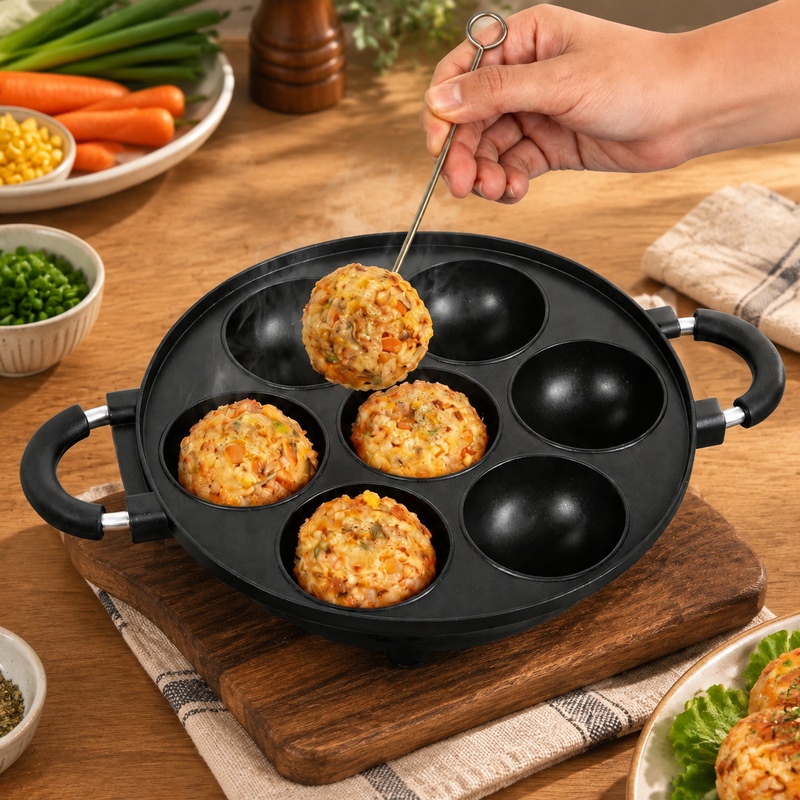 Mini Pancake Griddle - 7-delige aluminiumvorm voor pannenkoekenballetjes en takoyaki,